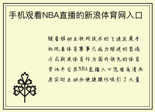 手机观看NBA直播的新浪体育网入口