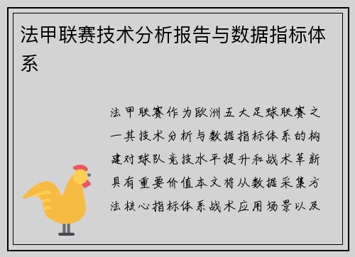 法甲联赛技术分析报告与数据指标体系