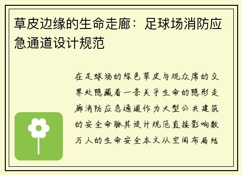 草皮边缘的生命走廊：足球场消防应急通道设计规范